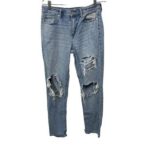 American Eagle 90s Straight Ripped Jeans Womens 8 Blue Denim Holes Thrash Street